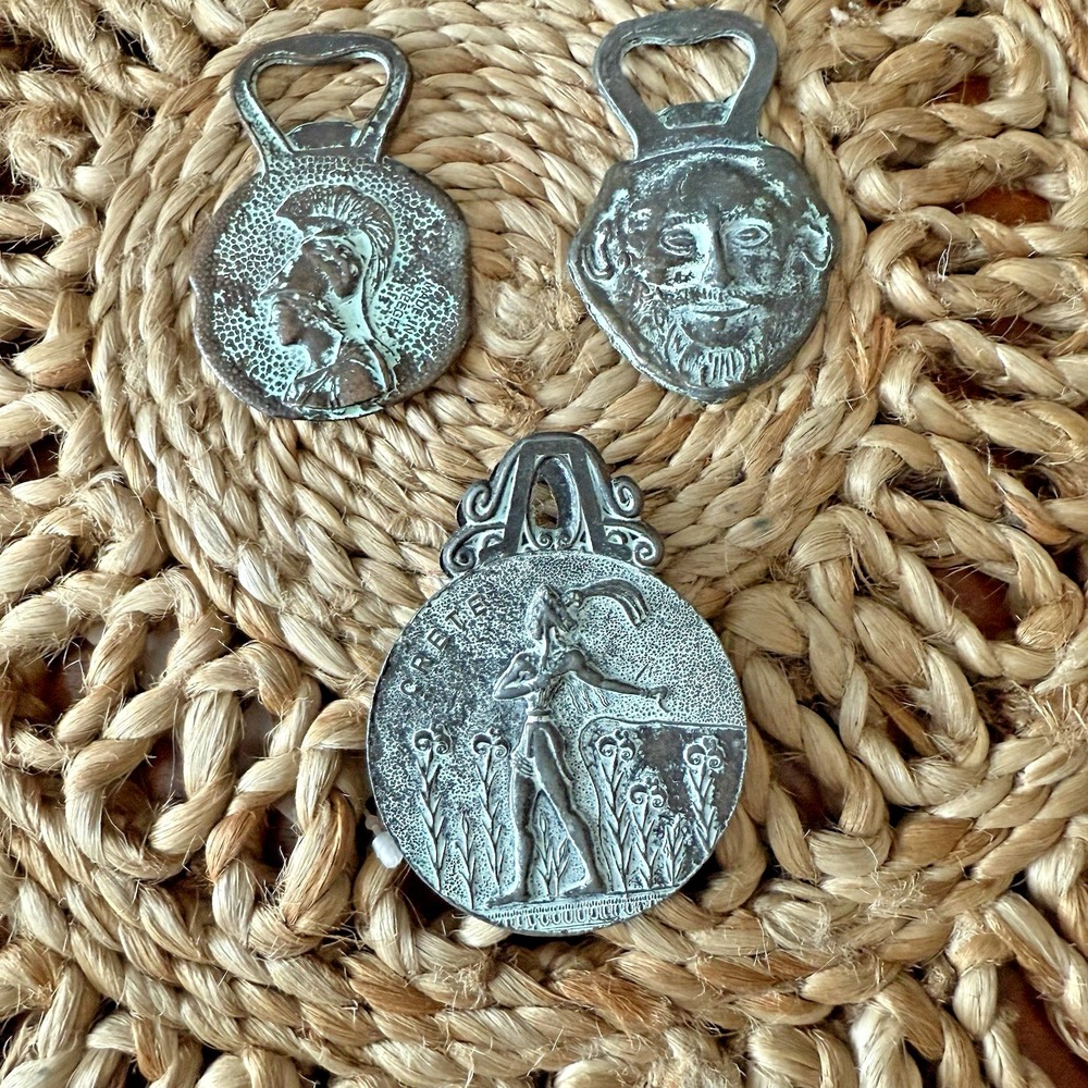 Vintage Greek Bronze Souvenir Lot – 2 Bottle Openers & 1 Spring Clip Note Holder